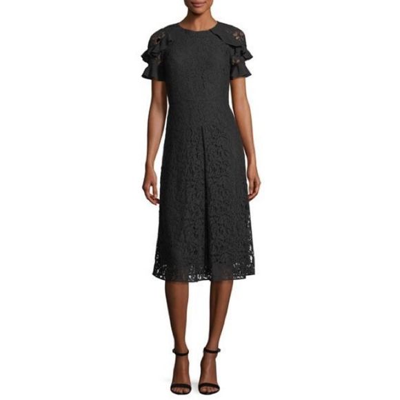 Burberry Dresses & Skirts - Burberry Ruffle-Sleeve Black Lace Dress 12 NWT